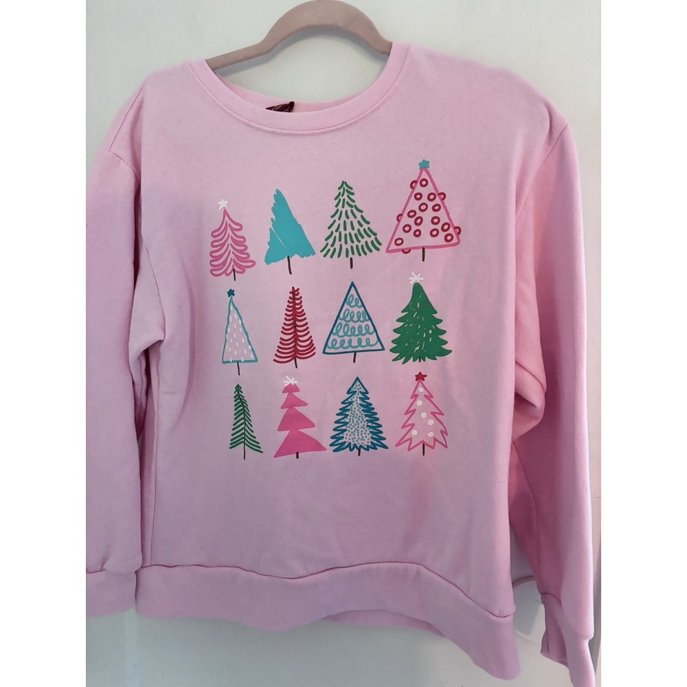 Dec 25th Brand Women's Medium Long Sleeve Sweatshirt Pink Christmas Trees 42x24